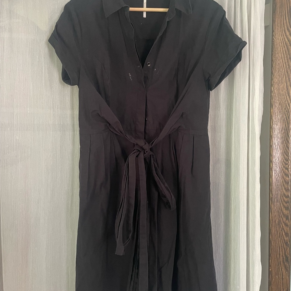 Free People Black Midi Dress with Tie Waist